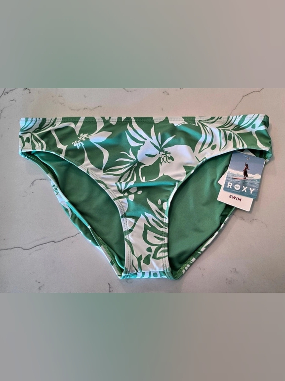 Roxy Oceanside Hipster Floral Bikini Bottoms Green White Women's Size Large NWT